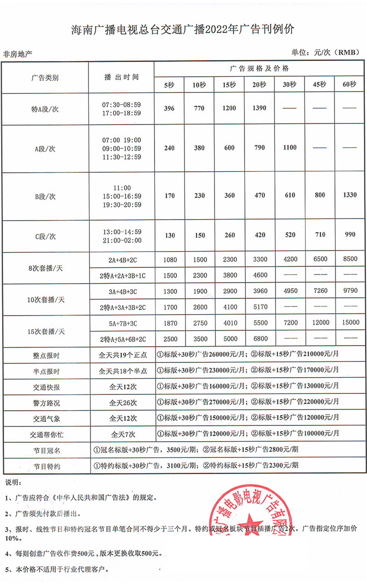 海南广播电视台交通广播2022年广告价格表.jpg
